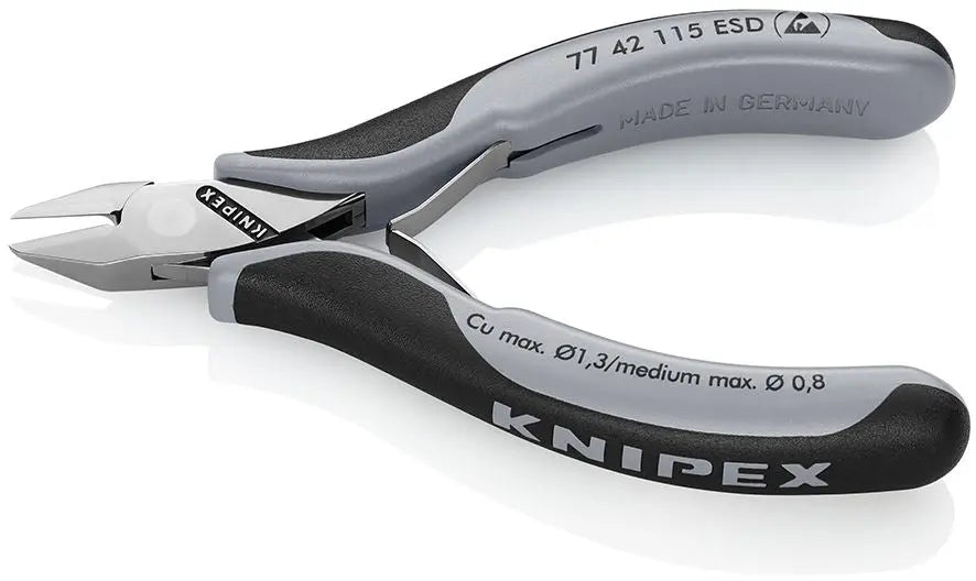 KNIPEX Electronics Diagonal Cutter Pliers Pointed Head without Bevel 115mm Multi Component Grips 77 42 115 ESD White Rose Tools