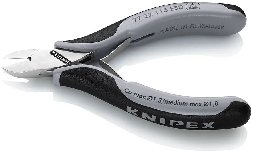 KNIPEX Electronics Diagonal Cutter Pliers Round Head without Bevel 115mm Multi Component Grips 77 22 115 ESD White Rose Tools