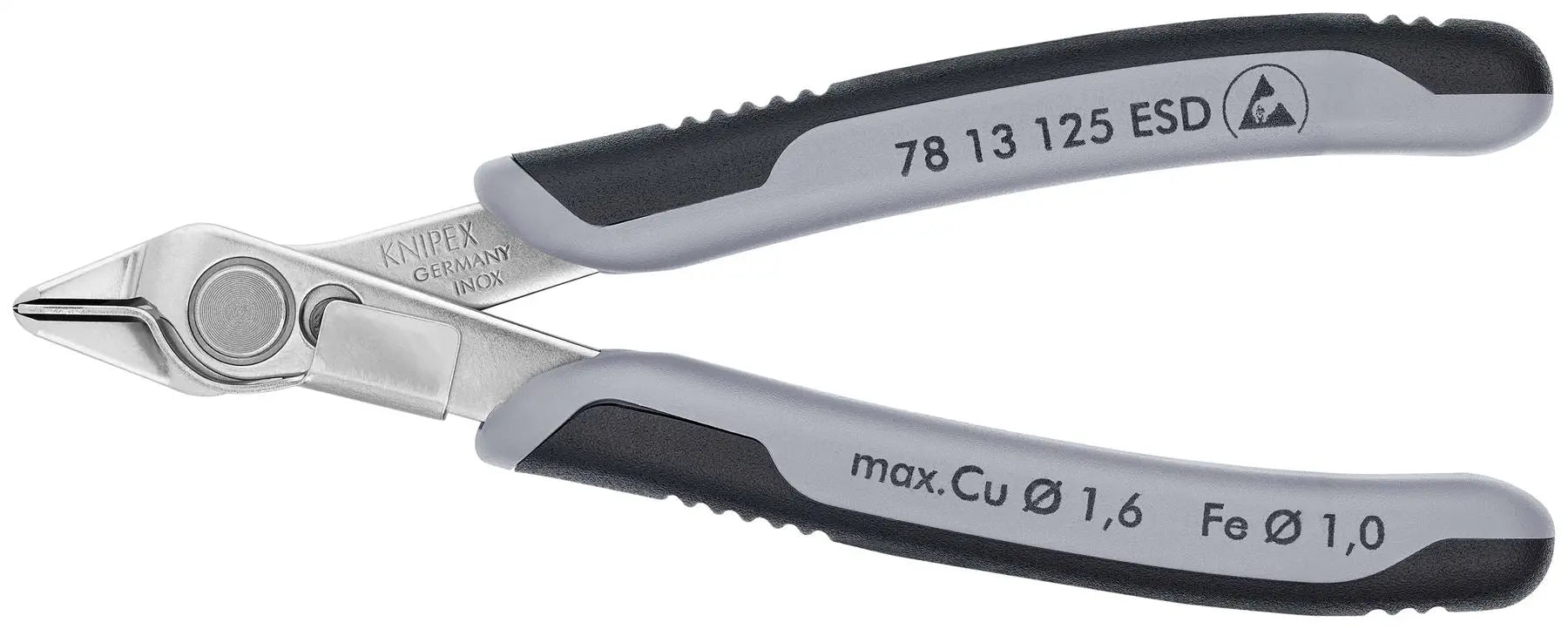KNIPEX Electronics Super Knips Precision Cutting Pliers 125mm Multi Component Grips 78 13 125 ESD White Rose Tools