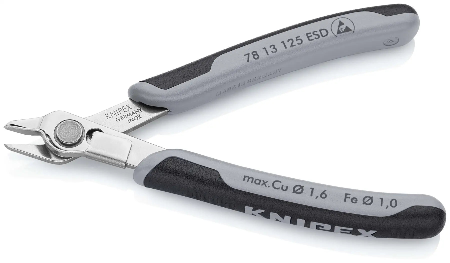 KNIPEX Electronics Super Knips Precision Cutting Pliers 125mm Multi Component Grips 78 13 125 ESD White Rose Tools
