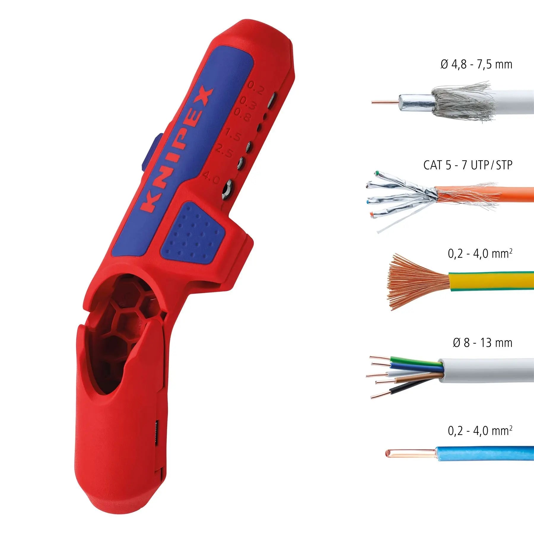 KNIPEX ErgoStrip Universal Wire Stripping Tool for Left Handers 135mm 16 95 02 SB White Rose Tools
