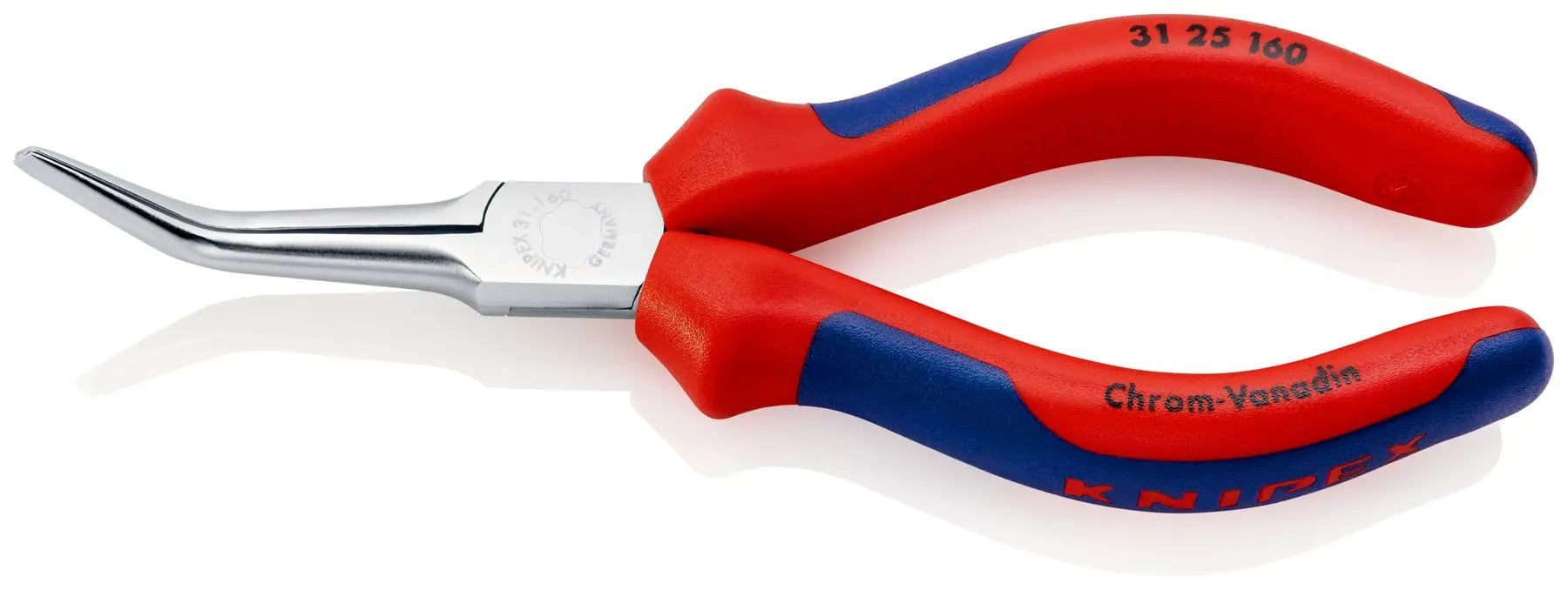 KNIPEX Flat Needle Nose Pliers Bent Nose 160mm Multi Component Grips 31 25 160 White Rose Tools