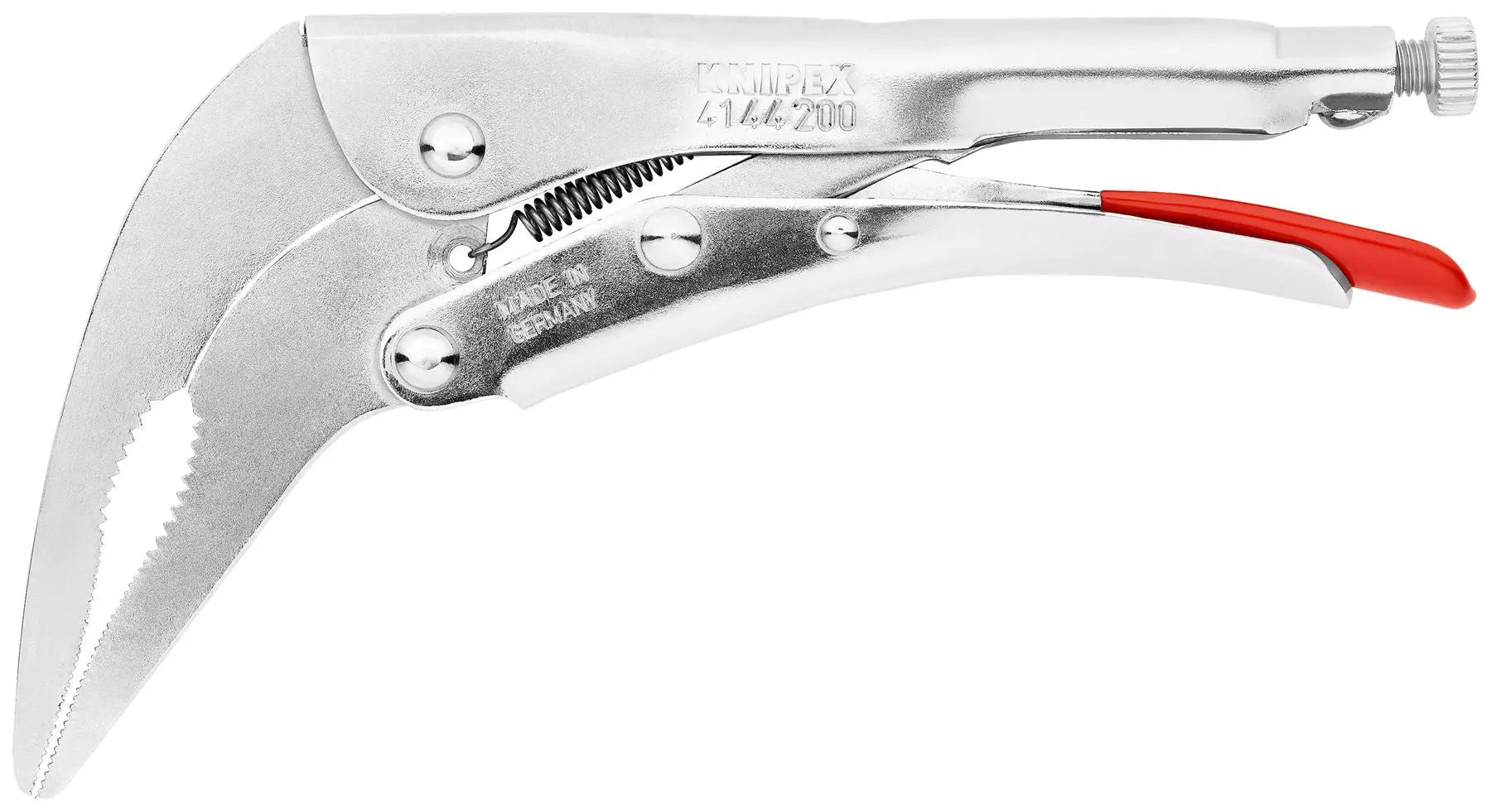 KNIPEX Grip Locking Pliers Mole Grips Bent Nose 200mm Galvanised 41 44 200 White Rose Tools