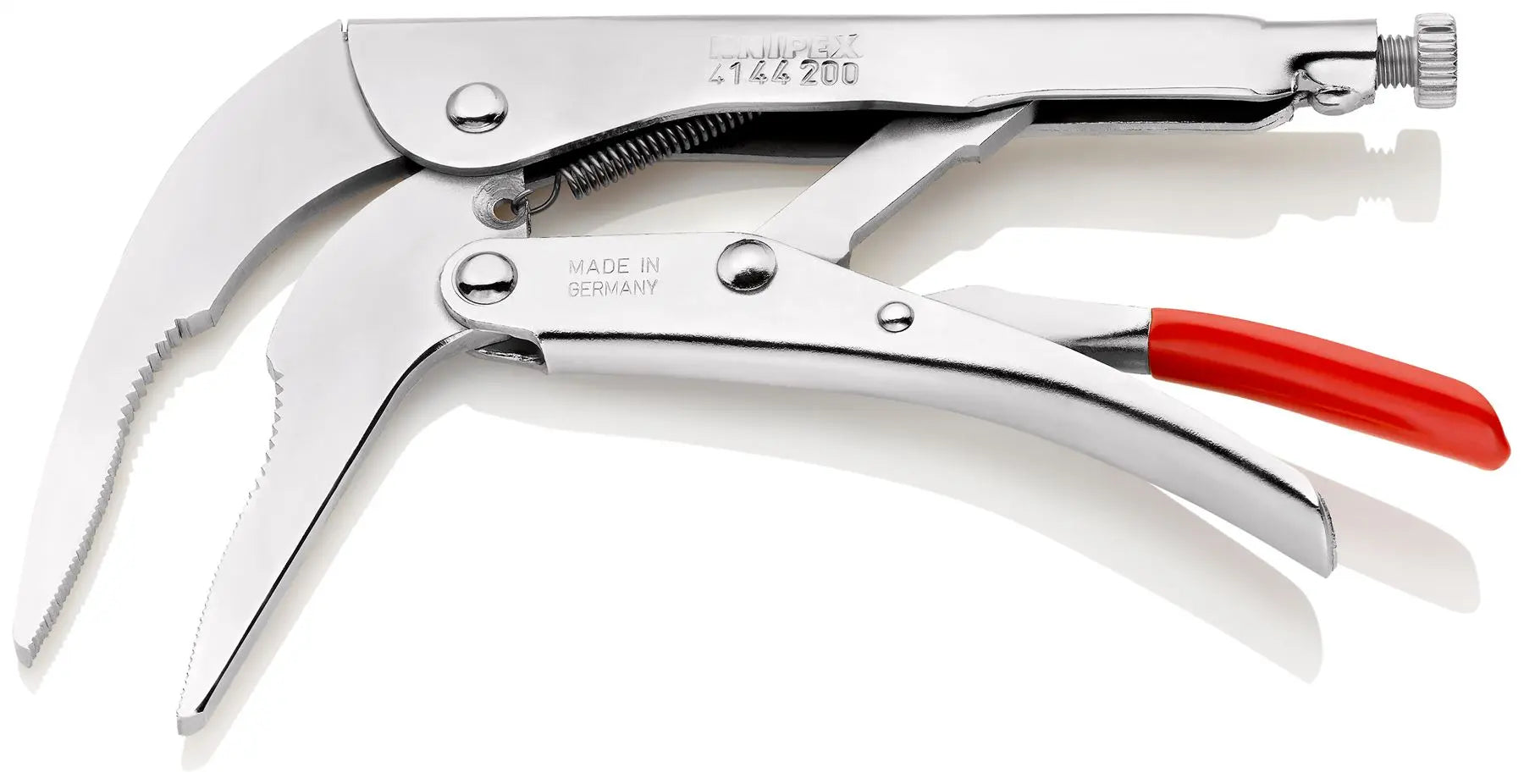 KNIPEX Grip Locking Pliers Mole Grips Bent Nose 200mm Galvanised 41 44 200 White Rose Tools