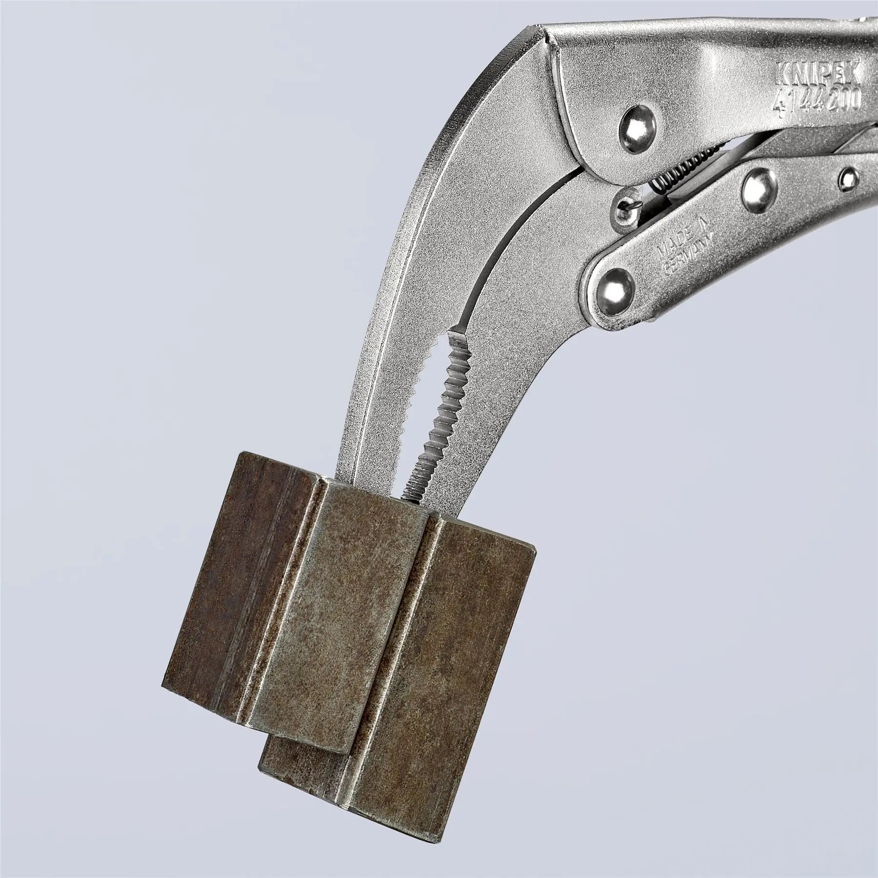 KNIPEX Grip Locking Pliers Mole Grips Bent Nose 200mm Galvanised 41 44 200 White Rose Tools