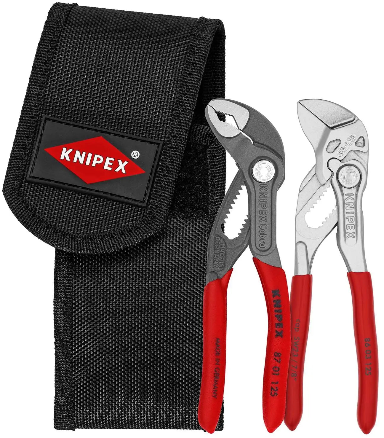 KNIPEX Mini Plier Set in Tool Belt Pouch 2 Pieces Pliers Wrench XS Cobra XS 125mm 00 20 72 V04 White Rose Tools