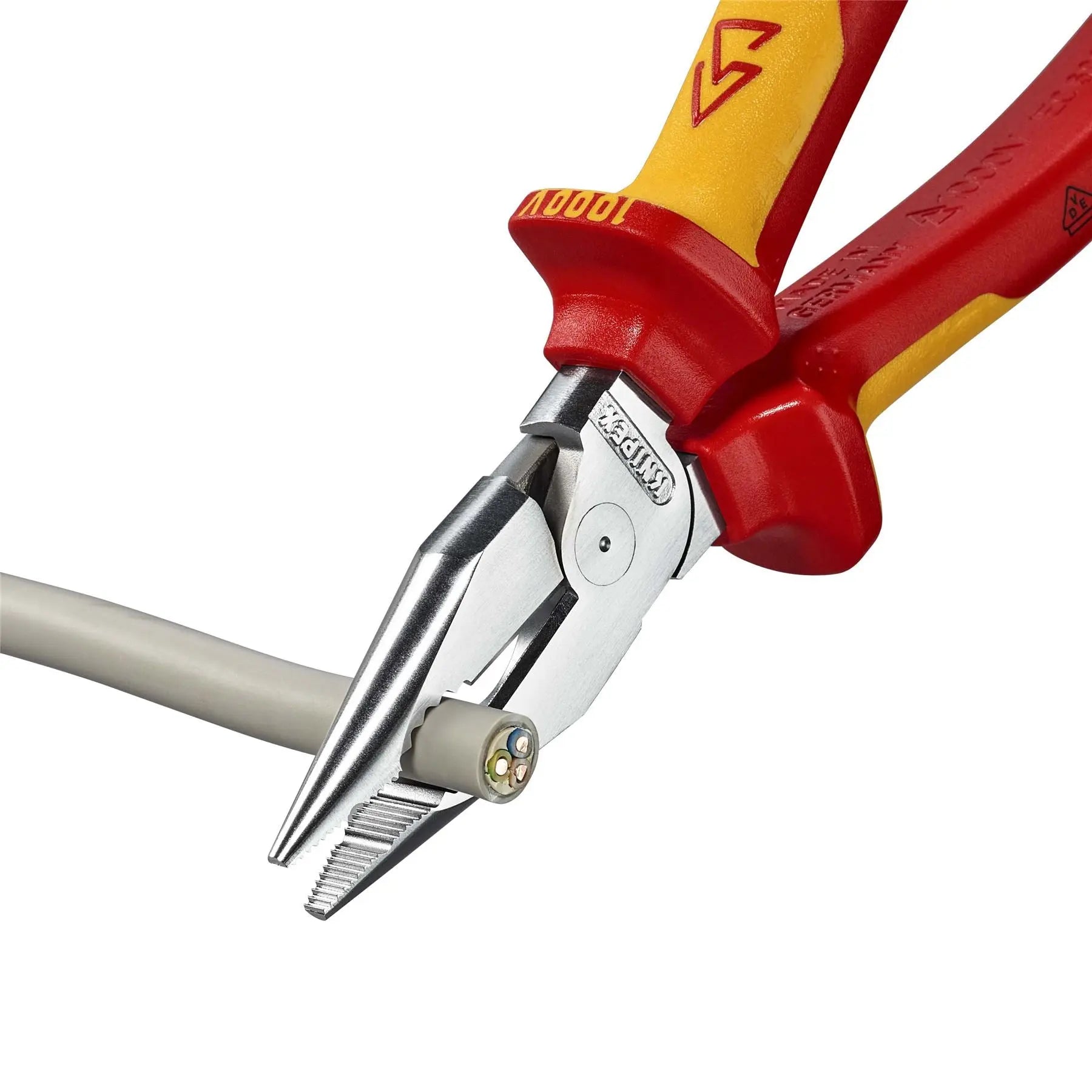 KNIPEX Needle Nose Combination Pliers 185mm VDE Chrome Multi Component Grips 08 26 185 SB White Rose Tools