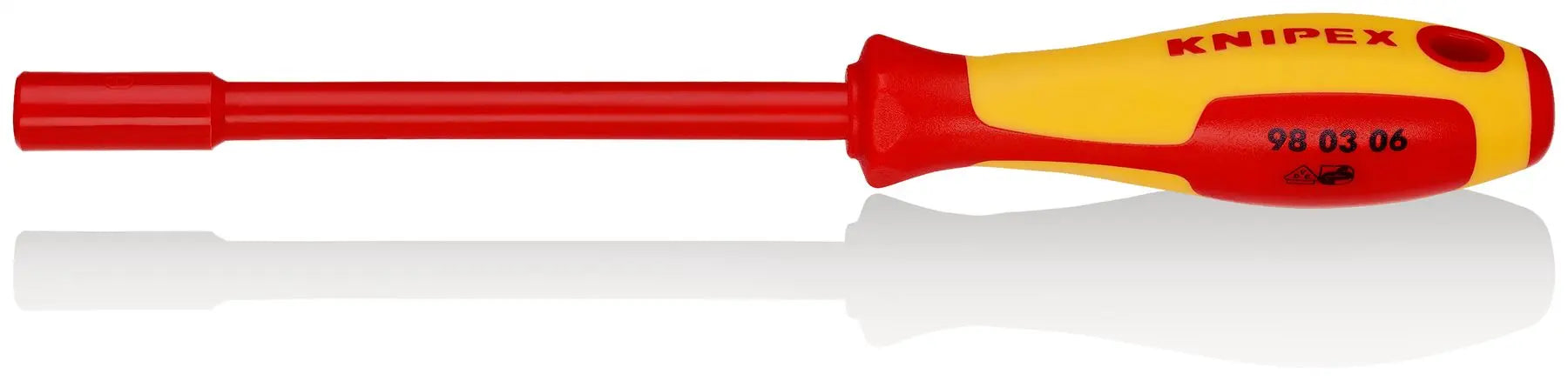 KNIPEX Nut Driver with Screwdriver Handle 6.0mm VDE Insulated Multi Component Grips 232mm 98 03 06 White Rose Tools