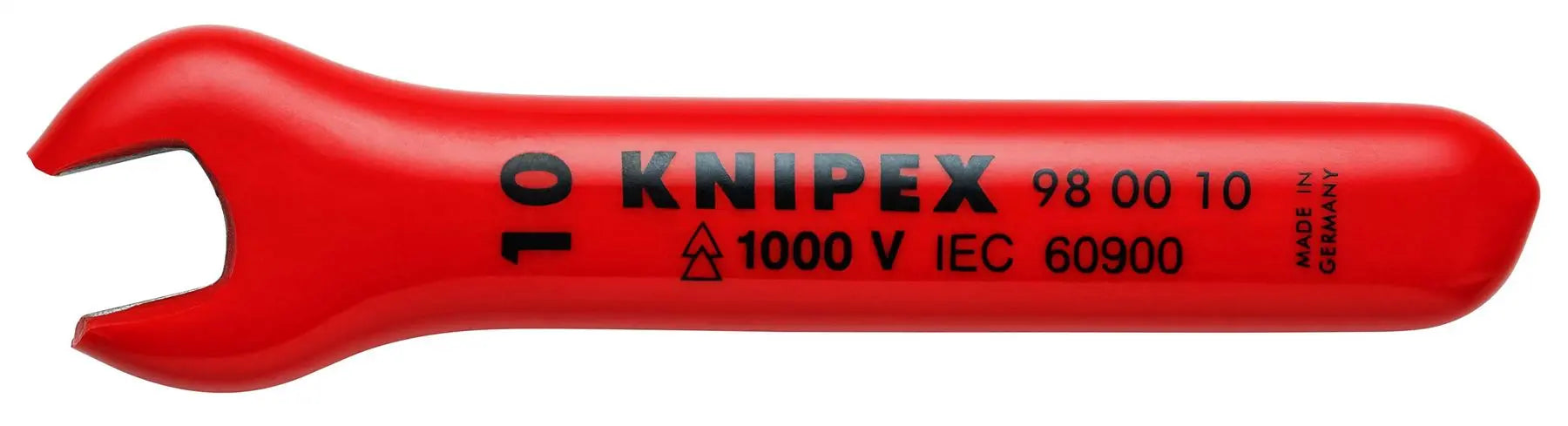KNIPEX Open End Wrench Spanner 10mm Insulated VDE 1000V 105mm Long 15° Jaw Angle 98 00 10 White Rose Tools