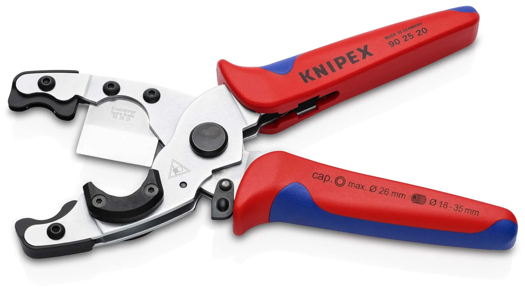 KNIPEX Pipe Cutter for Composite Pipes and Protective Tubes 210mm Multi Component Grips 90 25 20 White Rose Tools