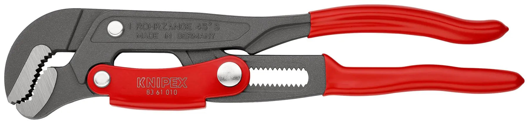 KNIPEX Pipe Wrench S-Type with Fast Adjustment 330mm Grey Powder Coated Plastic Coated Handles 83 61 010 White Rose Tools