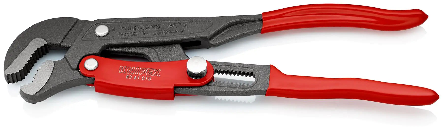 KNIPEX Pipe Wrench S-Type with Fast Adjustment 330mm Grey Powder Coated Plastic Coated Handles 83 61 010 White Rose Tools