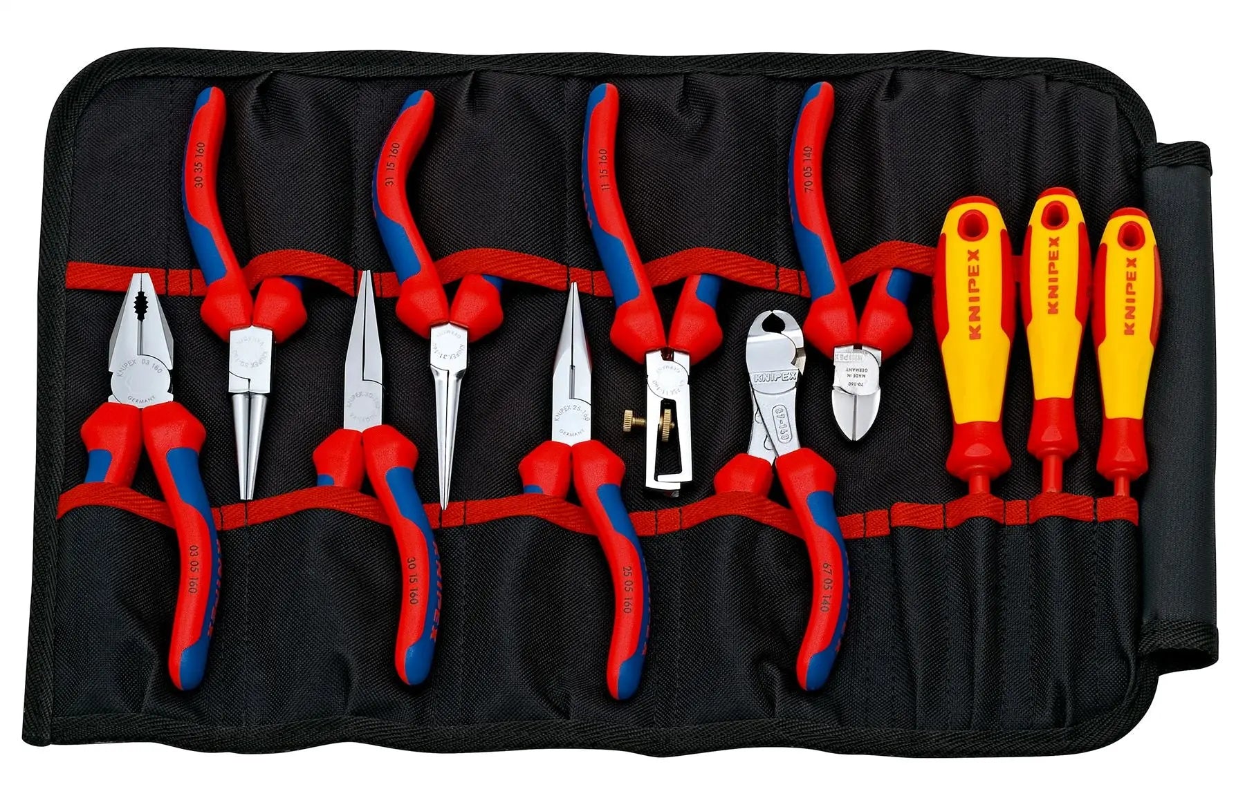 KNIPEX Plier and VDE Screwdriver Set in Tool Roll Bag 11 Piece 00 19 41 White Rose Tools