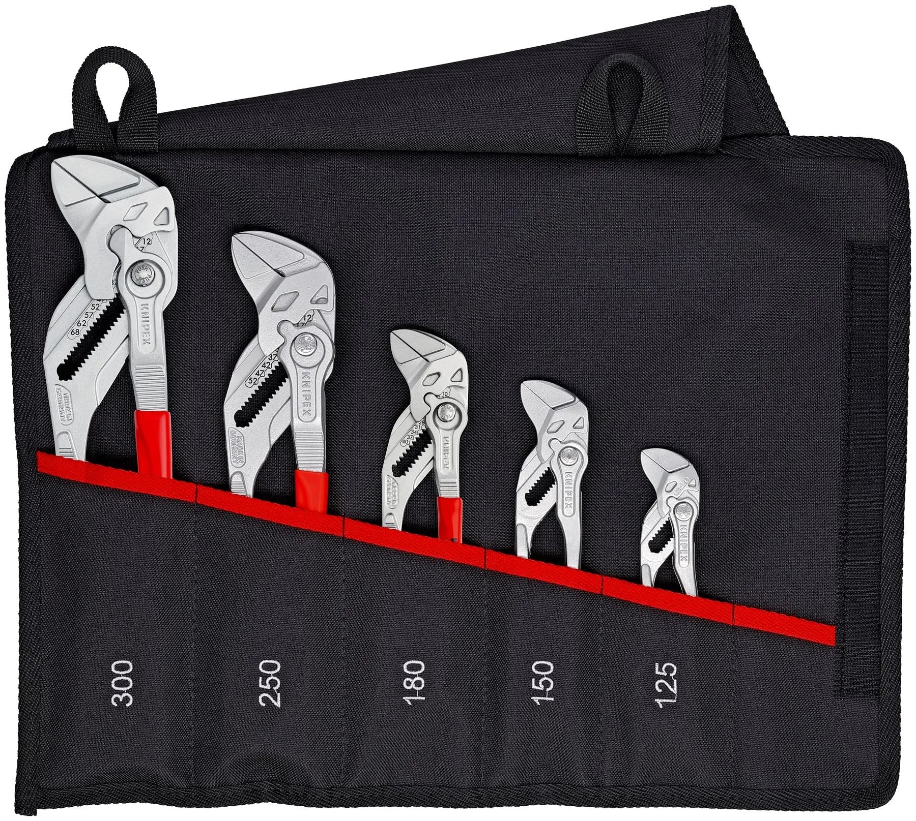 KNIPEX Pliers Wrench Set 5 Piece in Tool Roll Chrome Plated 125-300mm 00 19 55 S4 White Rose Tools