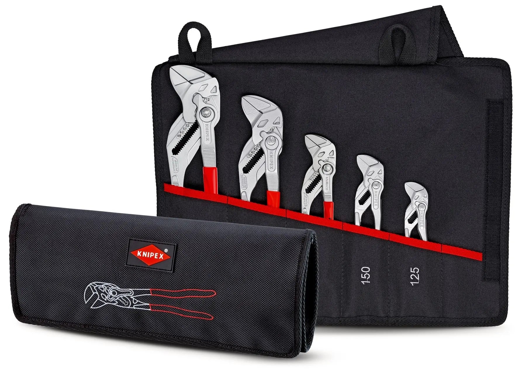 KNIPEX Pliers Wrench Set 5 Piece in Tool Roll Chrome Plated 125-300mm 00 19 55 S4 White Rose Tools