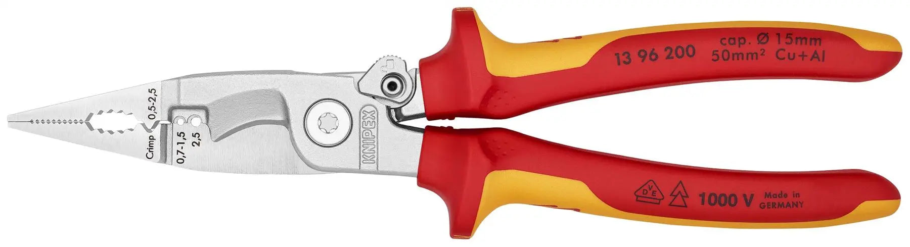 KNIPEX Pliers for Electrical Installation 200mm VDE Chrome Multi Component Grips 13 96 200 White Rose Tools
