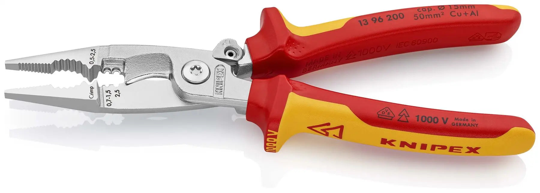 KNIPEX Pliers for Electrical Installation 200mm VDE Chrome Multi Component Grips 13 96 200 White Rose Tools