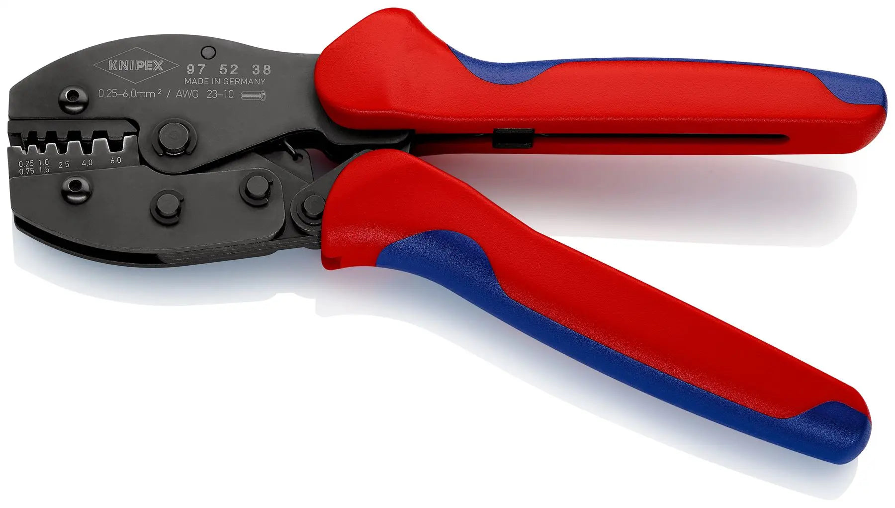 KNIPEX PreciForce Crimping Pliers for Insulated and Non Insulated Wire Ferrules 0.25-6.0mm² 220mm 97 52 38 White Rose Tools