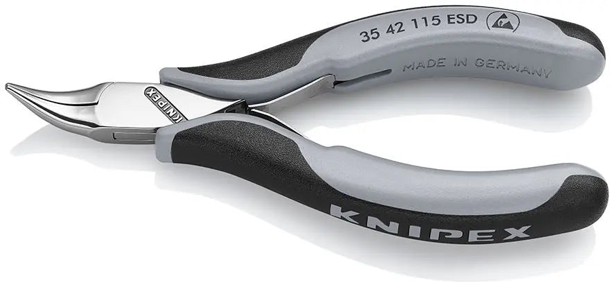 KNIPEX Precision Electronics Bent NosePliers ESD 115mm Black/Grey Multi Component Grips 35 42 115 ESD White Rose Tools