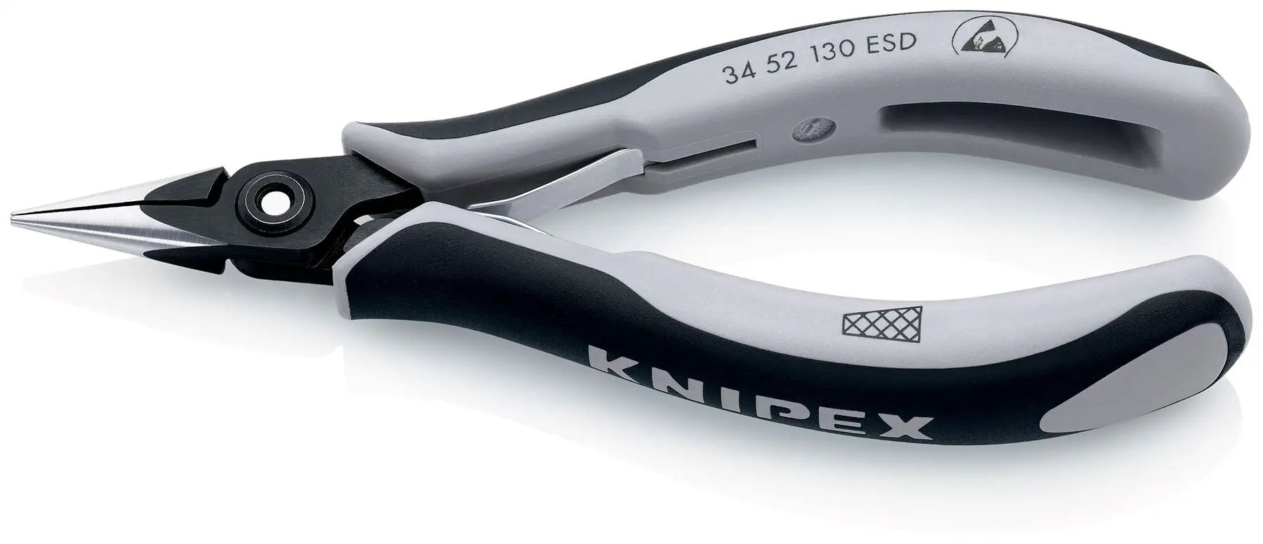 KNIPEX Precision Electronics Gripping Pliers ESD 130mm Black/Grey Multi Component Grips 34 52 130 ESD White Rose Tools