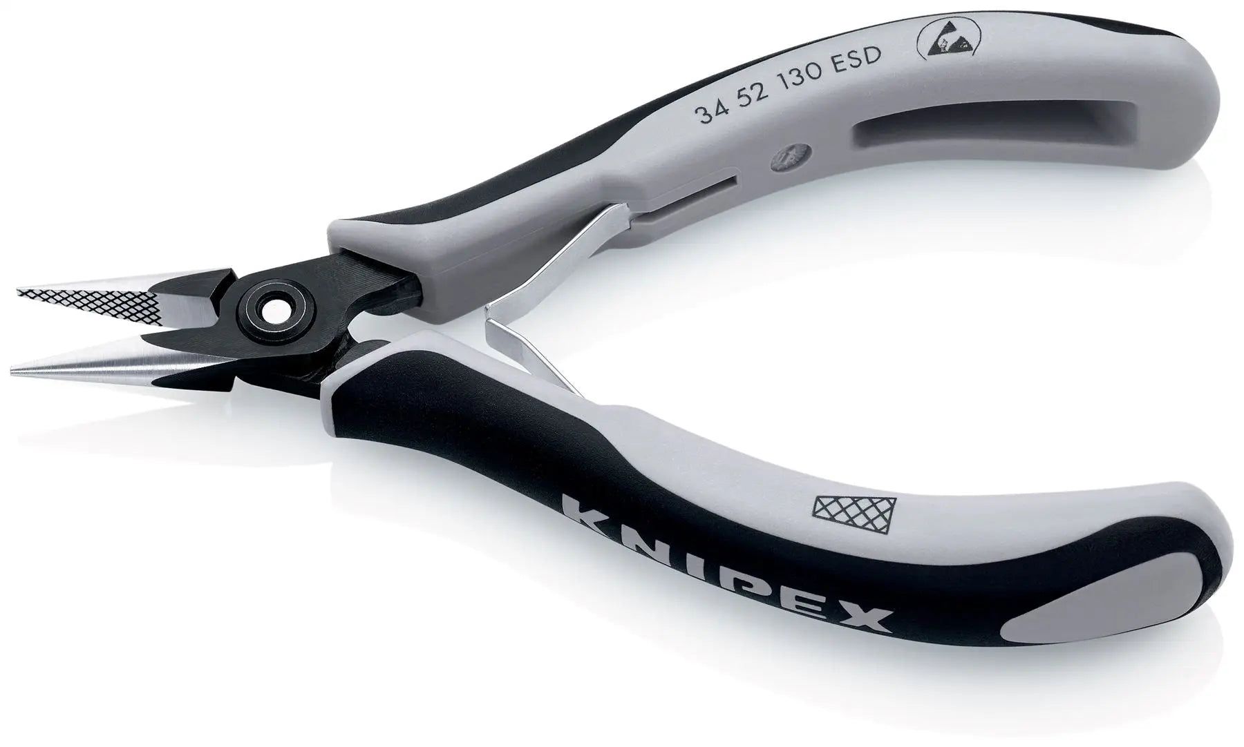 KNIPEX Precision Electronics Gripping Pliers ESD 130mm Black/Grey Multi Component Grips 34 52 130 ESD White Rose Tools