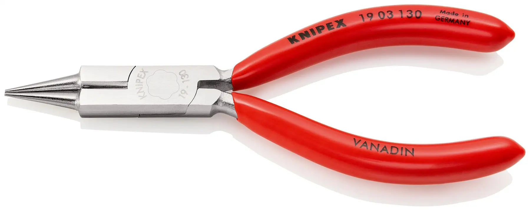 KNIPEX Round Nose Pliers with Cutting Edge Jewellers Pliers 130mm Plastic Coated 19 03 130 White Rose Tools