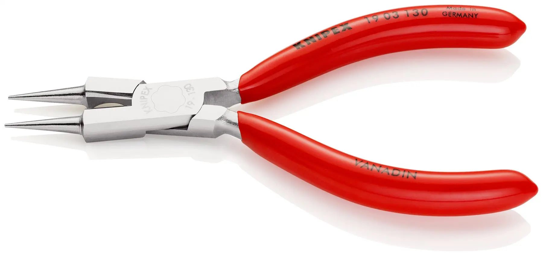 KNIPEX Round Nose Pliers with Cutting Edge Jewellers Pliers 130mm Plastic Coated 19 03 130 White Rose Tools