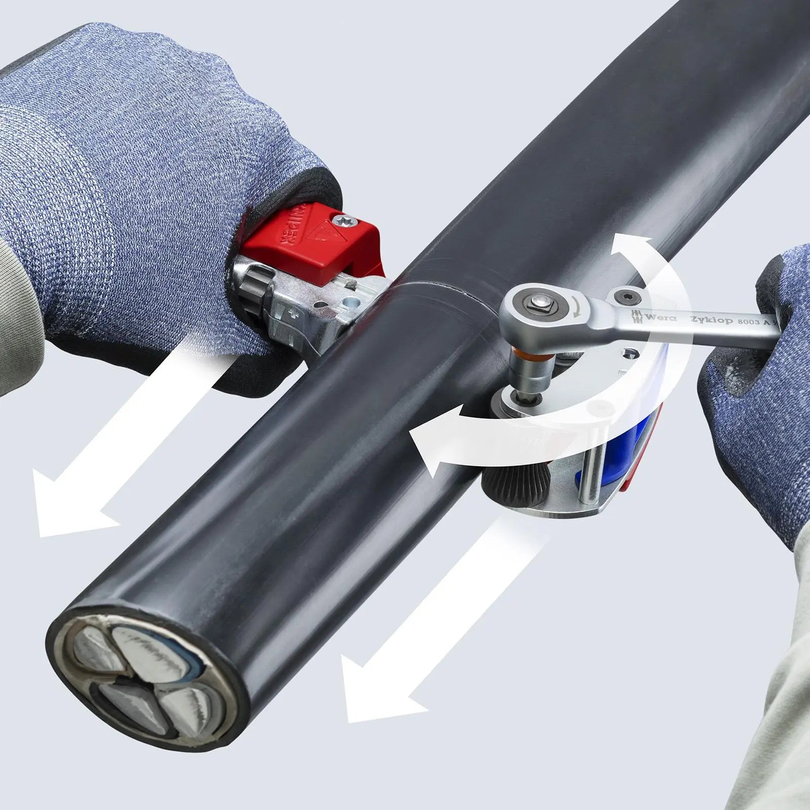 KNIPEX STX60 Cable Stripper for Hard and Tough Cable Sheaths Ø 30-60mm 225mm 16 45 220 White Rose Tools