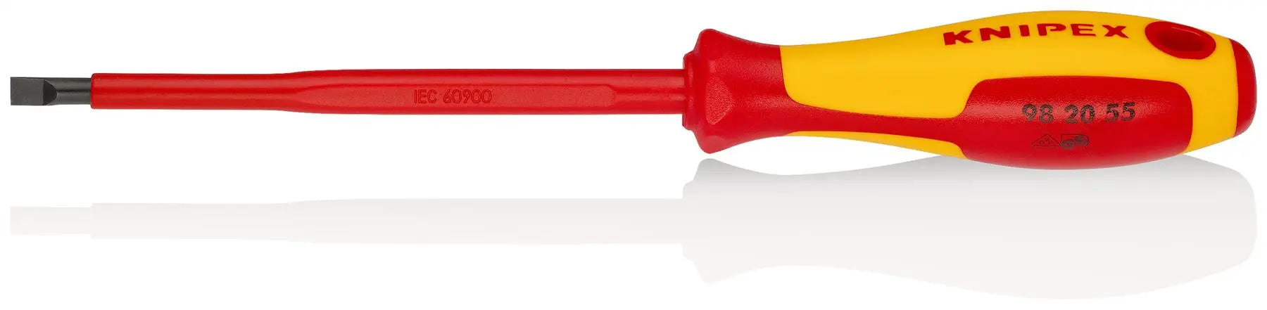 KNIPEX Screwdriver for Slotted Screws 5.5 x 1.0mm VDE Insulated Multi Component Grips 232mm 98 20 55 White Rose Tools