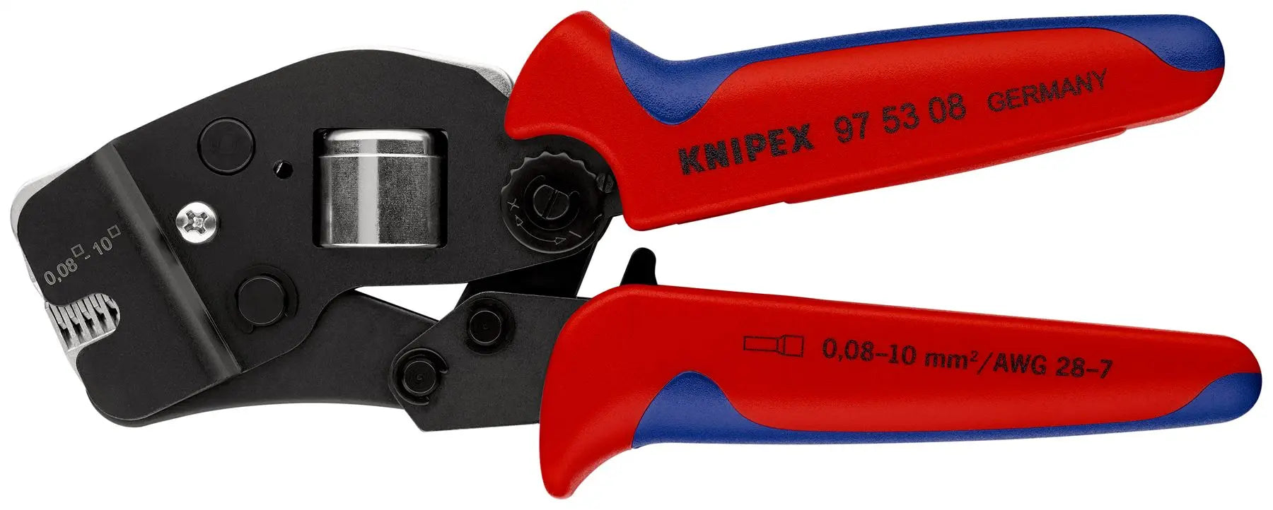 KNIPEX Self Adjusting Crimping Pliers for Wire Ferrules with Front Loading 0.08-10mm² 190mm Multi Component Grips 97 53 08 White Rose Tools