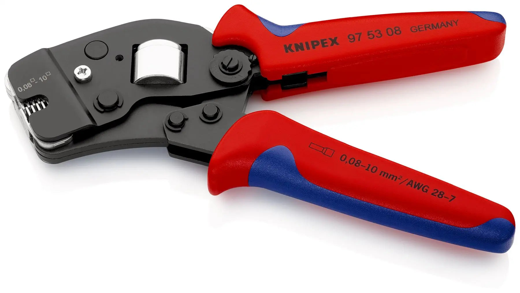 KNIPEX Self Adjusting Crimping Pliers for Wire Ferrules with Front Loading 0.08-10mm² 190mm Multi Component Grips 97 53 08 White Rose Tools