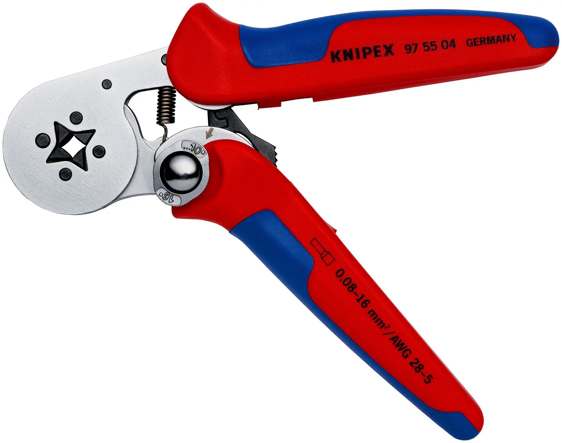 KNIPEX Self Adjusting Crimping Pliers for Wire Ferrules with Lateral Access 0.08-16mm² 180mm Multi Component Grips 97 55 04 SB White Rose Tools