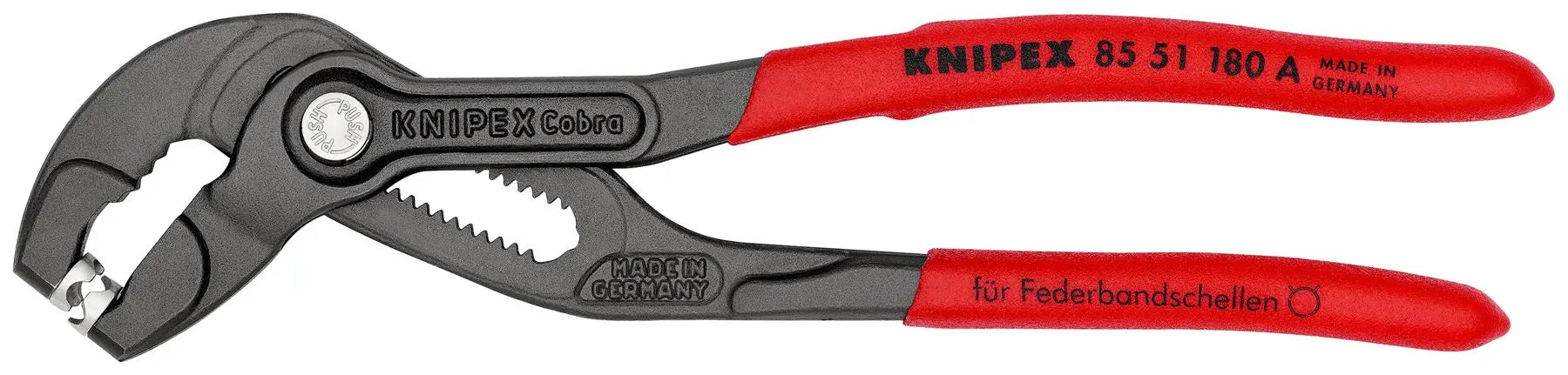 KNIPEX Spring Hose Clamp Pliers 180mm Plastic Coated Handles Non Slip 85 51 180 A White Rose Tools