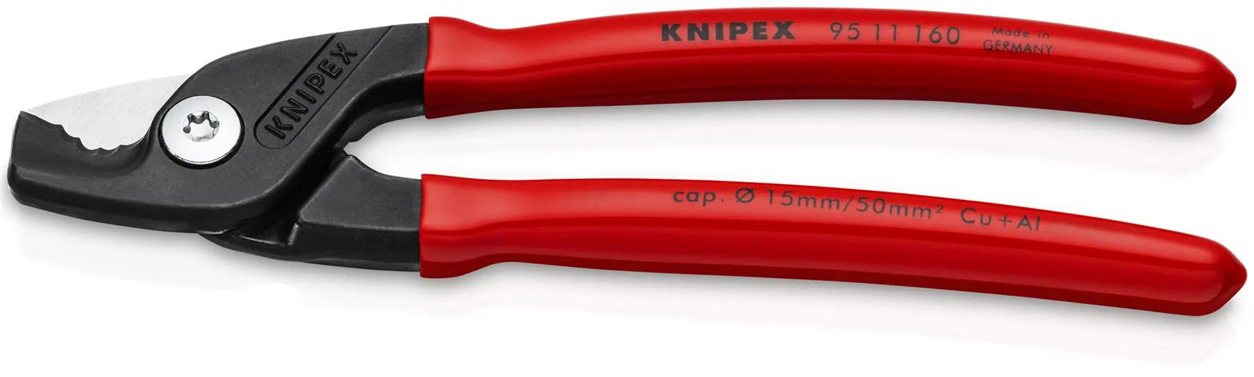 KNIPEX StepCut Cable Shears Cutting Pliers 15mm Capacity 160mm Plastic Coated Handles 95 11 160 SB White Rose Tools