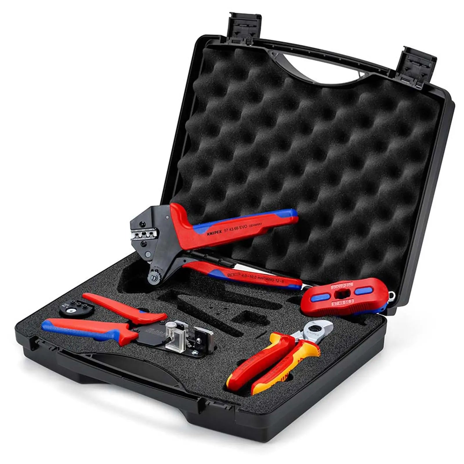 KNIPEX Tool Set for Photovoltaics for MC4® / MC4® Evo 2 PV Plug Type Connectors 8 Pieces 97 91 04 V03 White Rose Tools