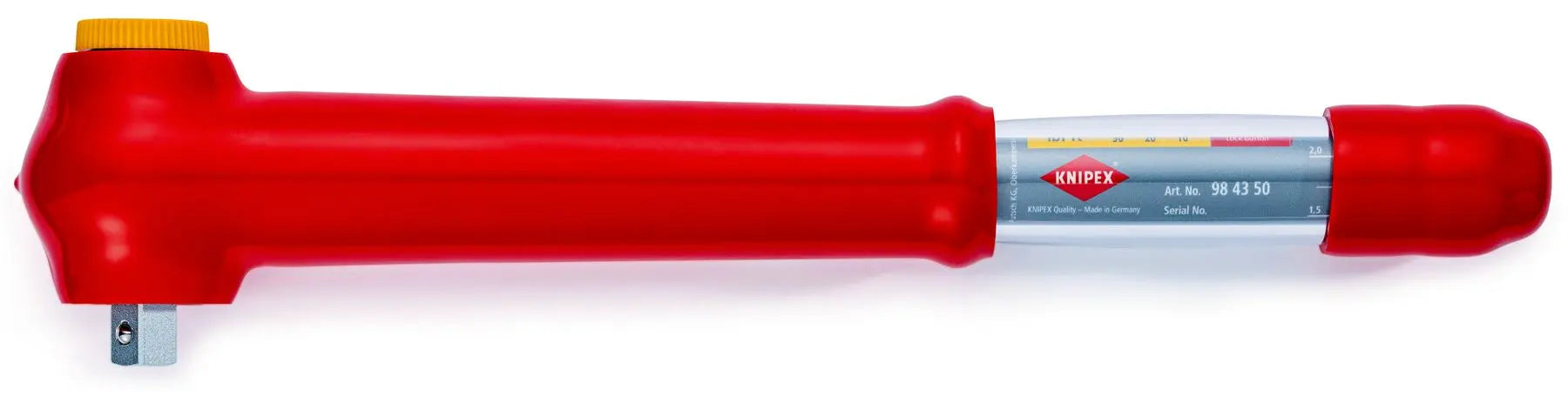 KNIPEX Torque Wrench VDE Insulated 1/2" Drive Reversible 5-50Nm 385mm 98 43 50 White Rose Tools
