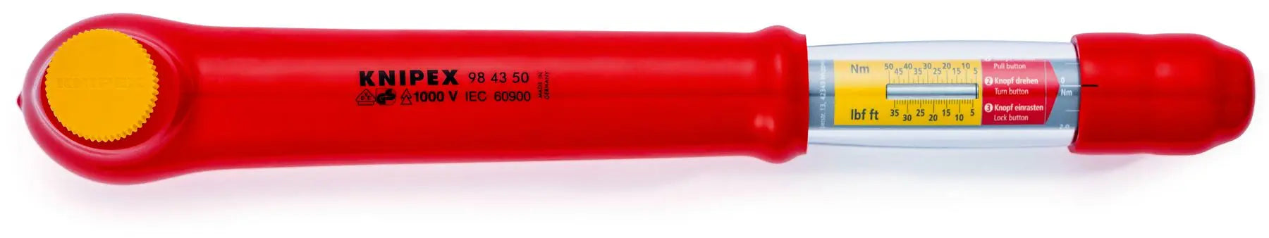 KNIPEX Torque Wrench VDE Insulated 1/2" Drive Reversible 5-50Nm 385mm 98 43 50 White Rose Tools