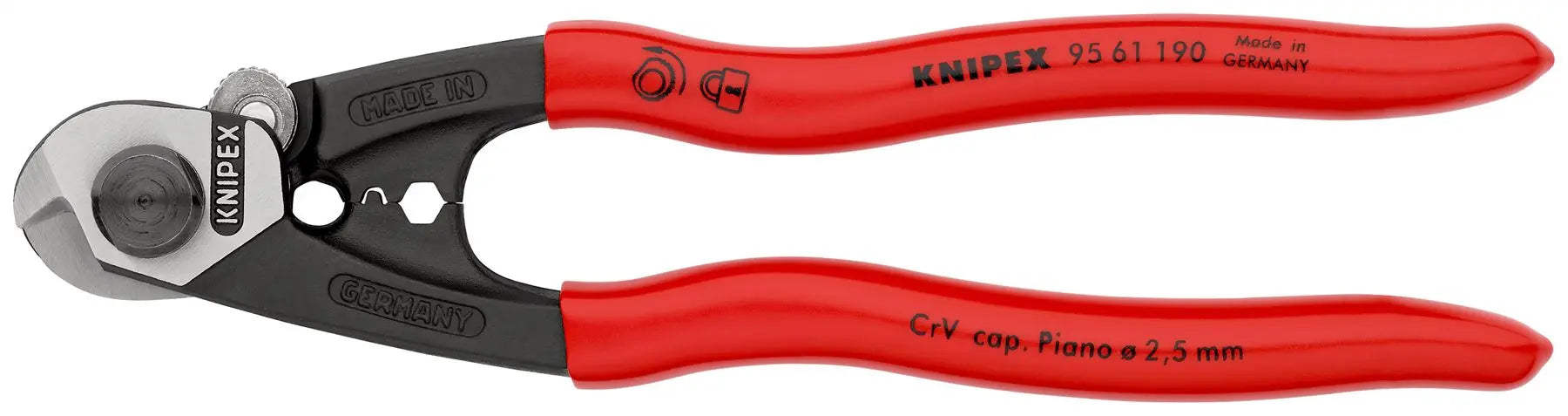 KNIPEX Wire Rope Cutter Forged 190mm Plastic Coated Handles 95 61 190 SB  White Rose Tools