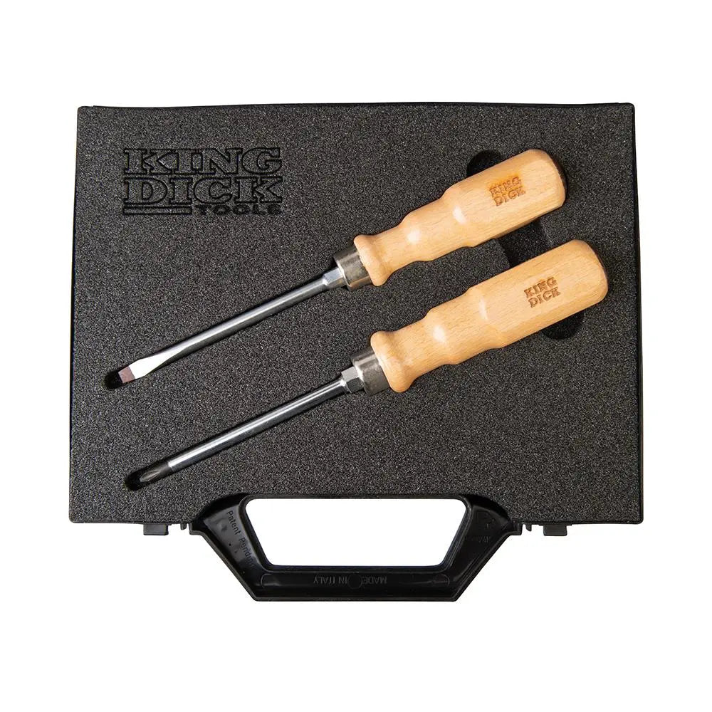 King Dick Heritage Wooden Handled Screwdriver Set 2pce Slotted 7/32" & PH2 HWHS002BF  White Rose Tools