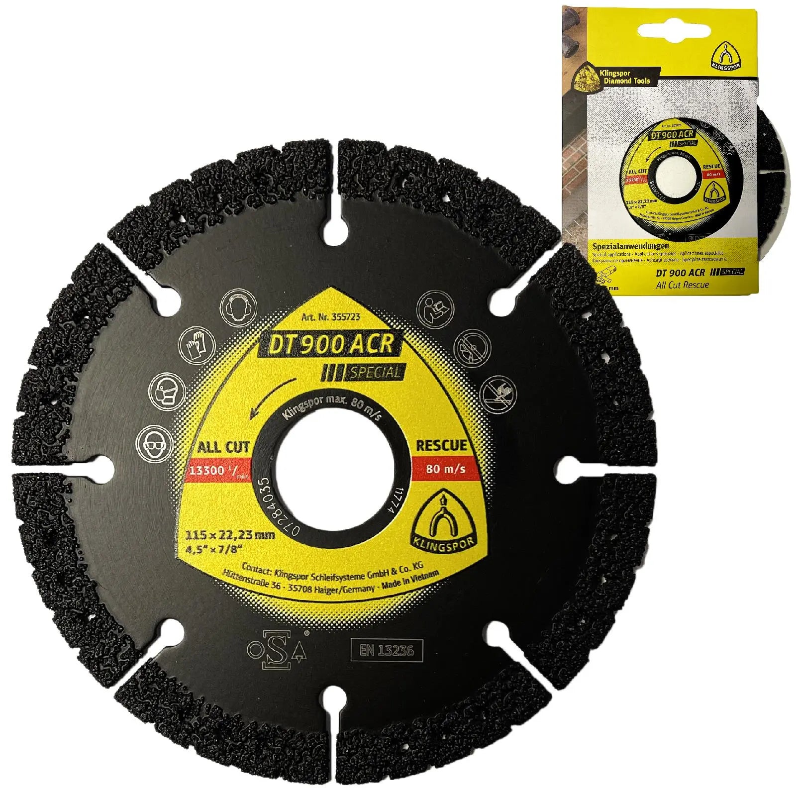 Klingspor Diamond Cutting Blade All Cut Rescue for Concrete Glass Wood Plastic Rubber Metal DT900ACR White Rose Tools