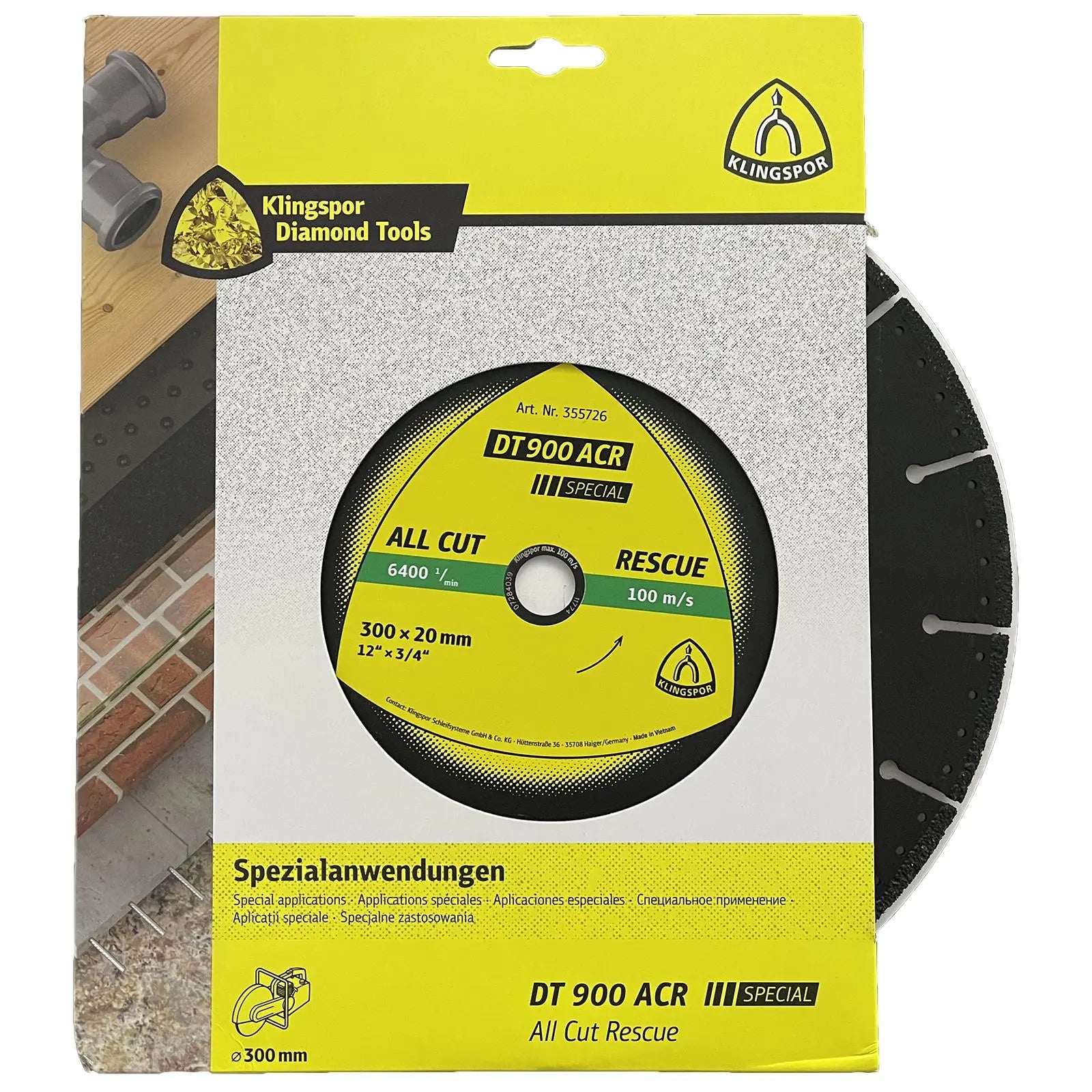 Klingspor Diamond Cutting Blade All Cut Rescue for Concrete Glass Wood Plastic Rubber Metal DT900ACR White Rose Tools