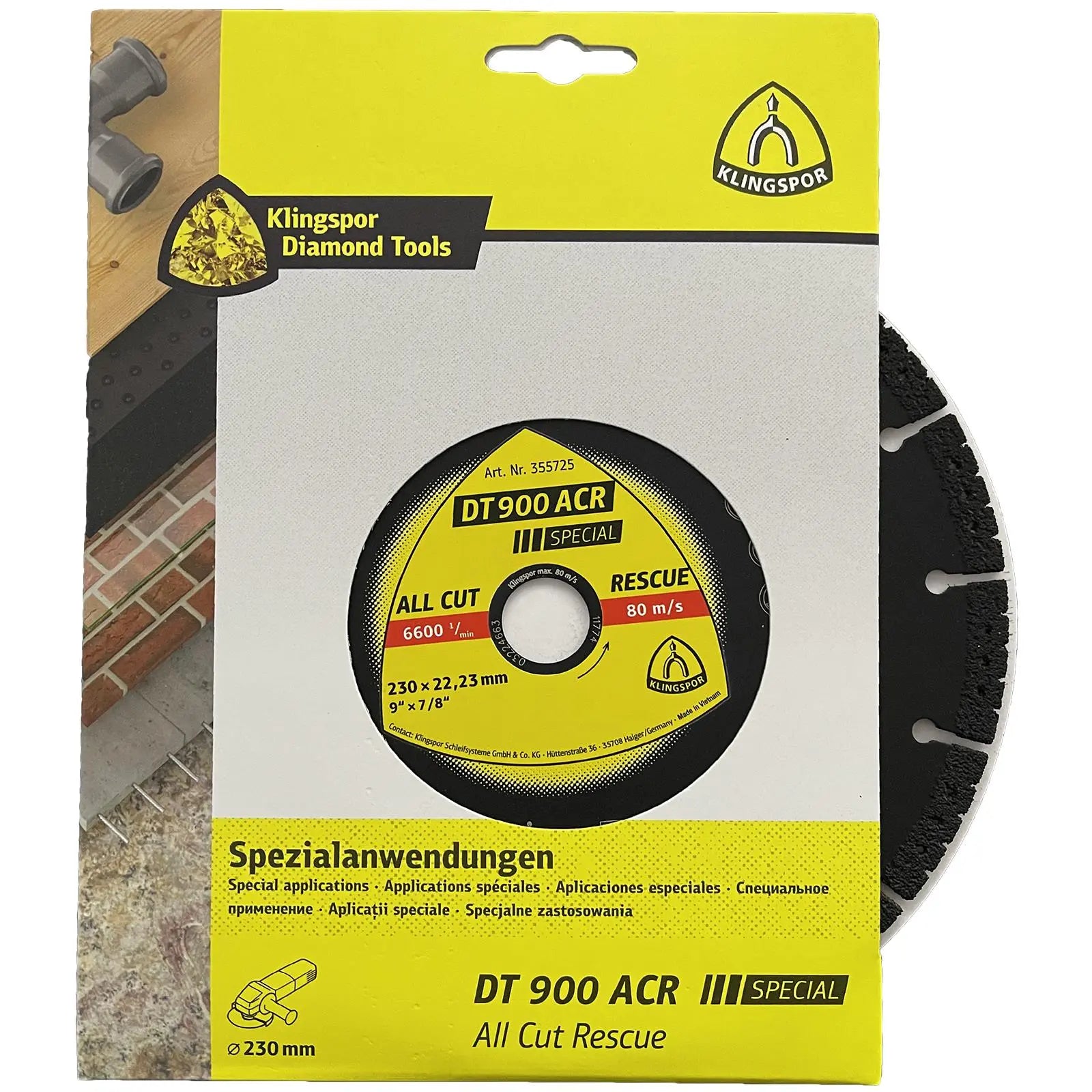 Klingspor Diamond Cutting Blade All Cut Rescue for Concrete Glass Wood Plastic Rubber Metal DT900ACR  White Rose Tools