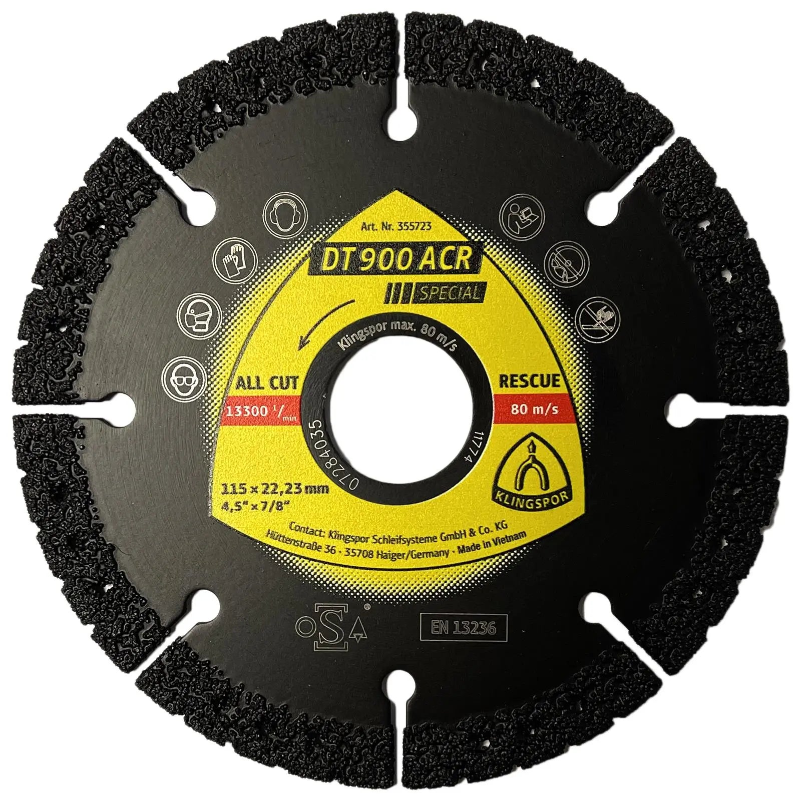 Klingspor Diamond Cutting Blade All Cut Rescue for Concrete Glass Wood Plastic Rubber Metal DT900ACR  White Rose Tools