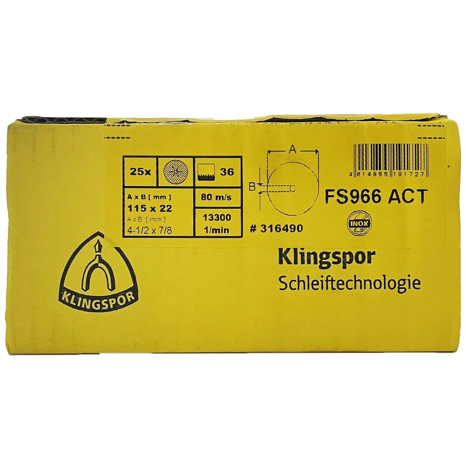 Klingspor Fibre Discs for Stainless Steel Angle Grinding 115mm Aluminium Oxide Grain FS966 ACT