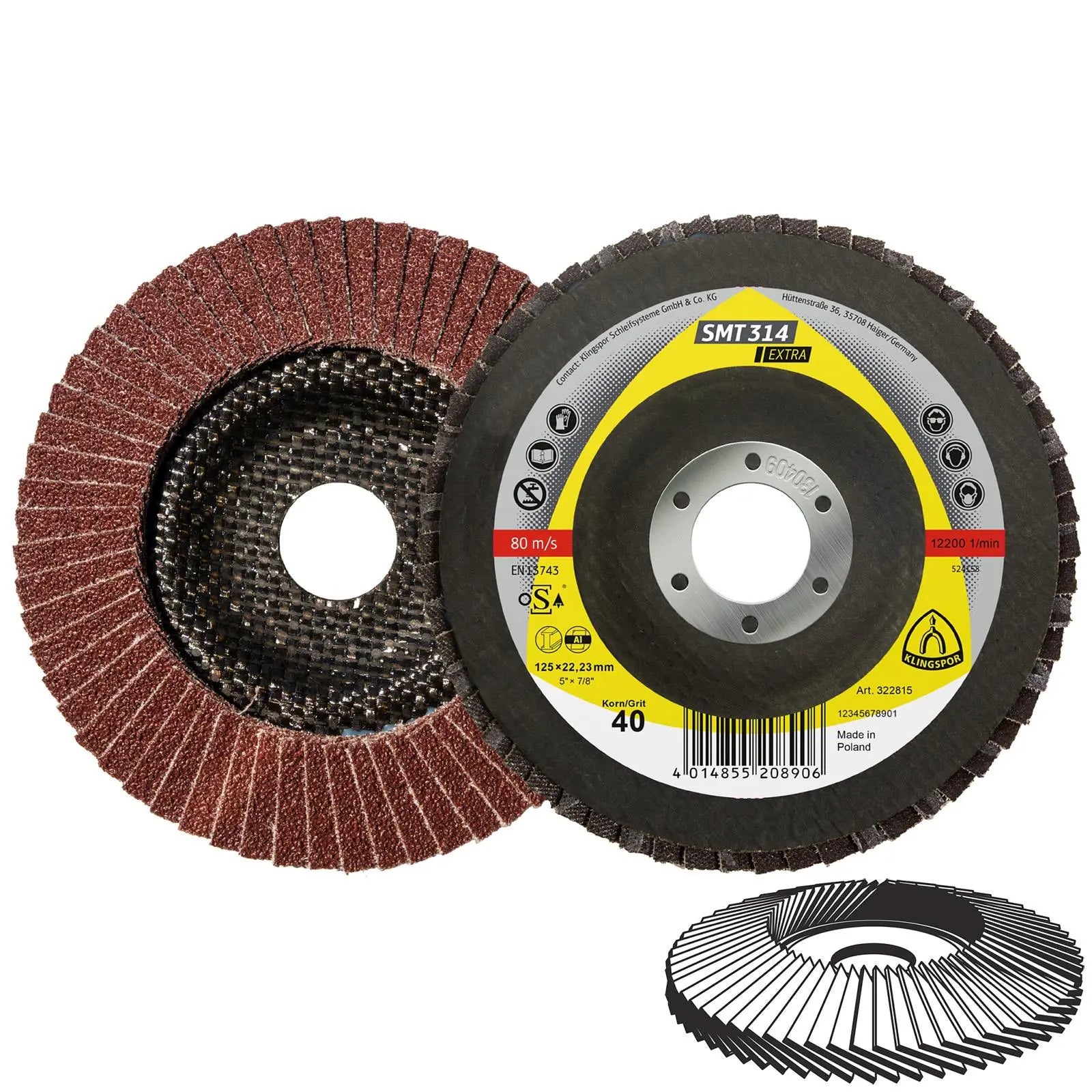 Klingspor Flap Discs Abrasive Mop for Angle Grinder SMT314 Aluminium Oxide 125mm x 22.23mm - Choose Grit White Rose Tools