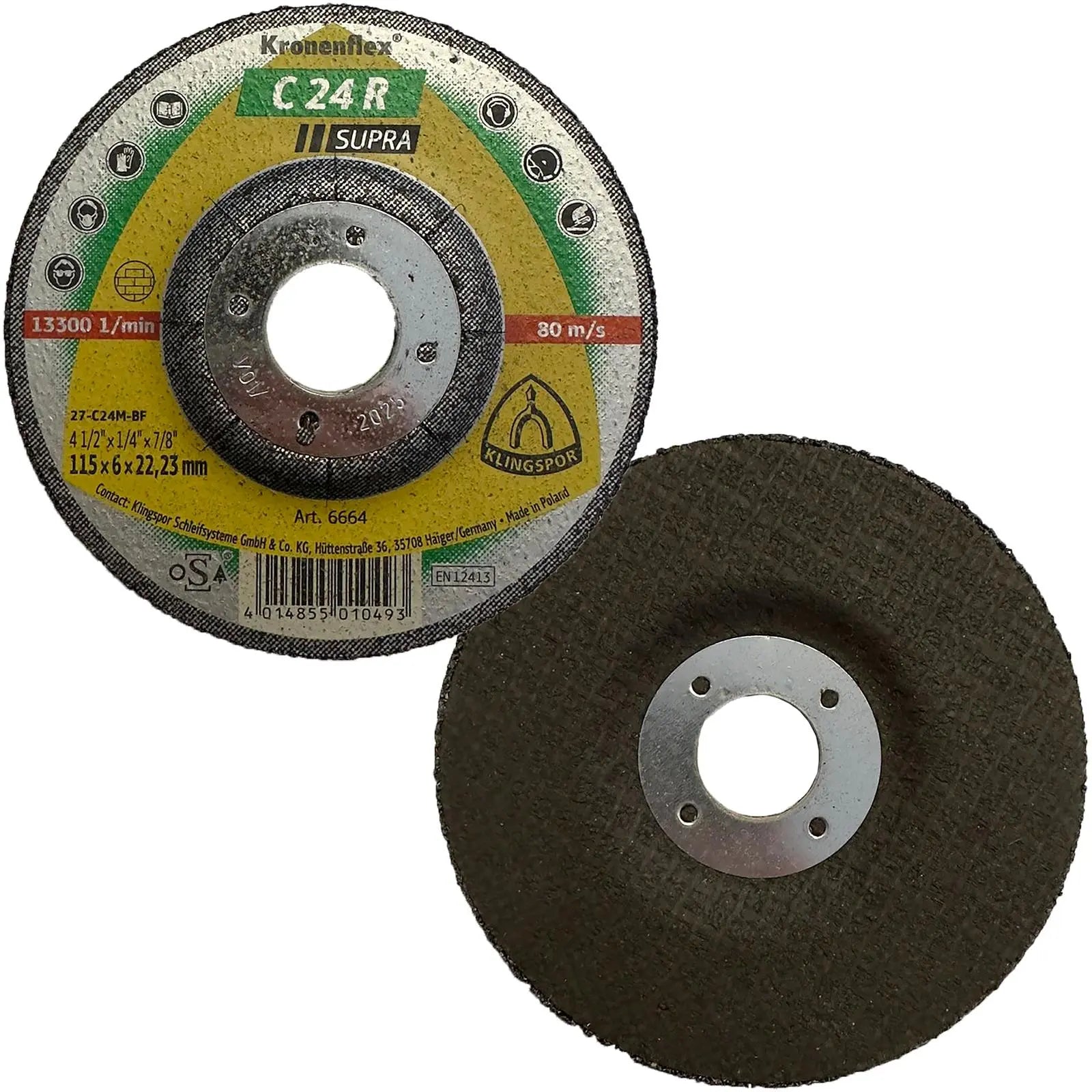 Klingspor Grinding Discs for Stone Concrete 115 x 6 x 22.23mm Depressed Centre C24R Supra White Rose Tools