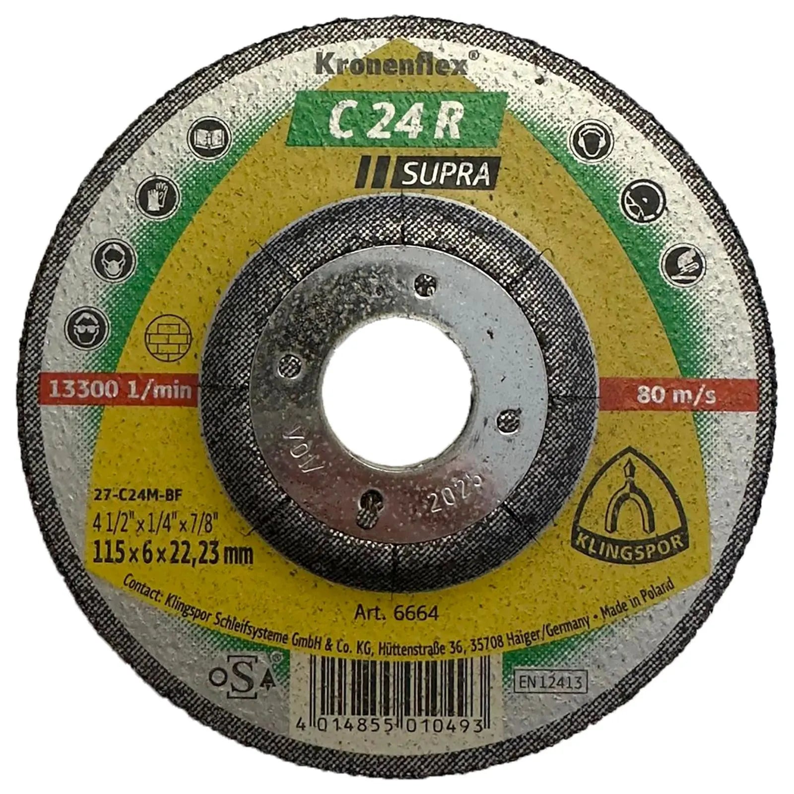 Klingspor Grinding Discs for Stone Concrete 115 x 6 x 22.23mm Depressed Centre C24R Supra White Rose Tools