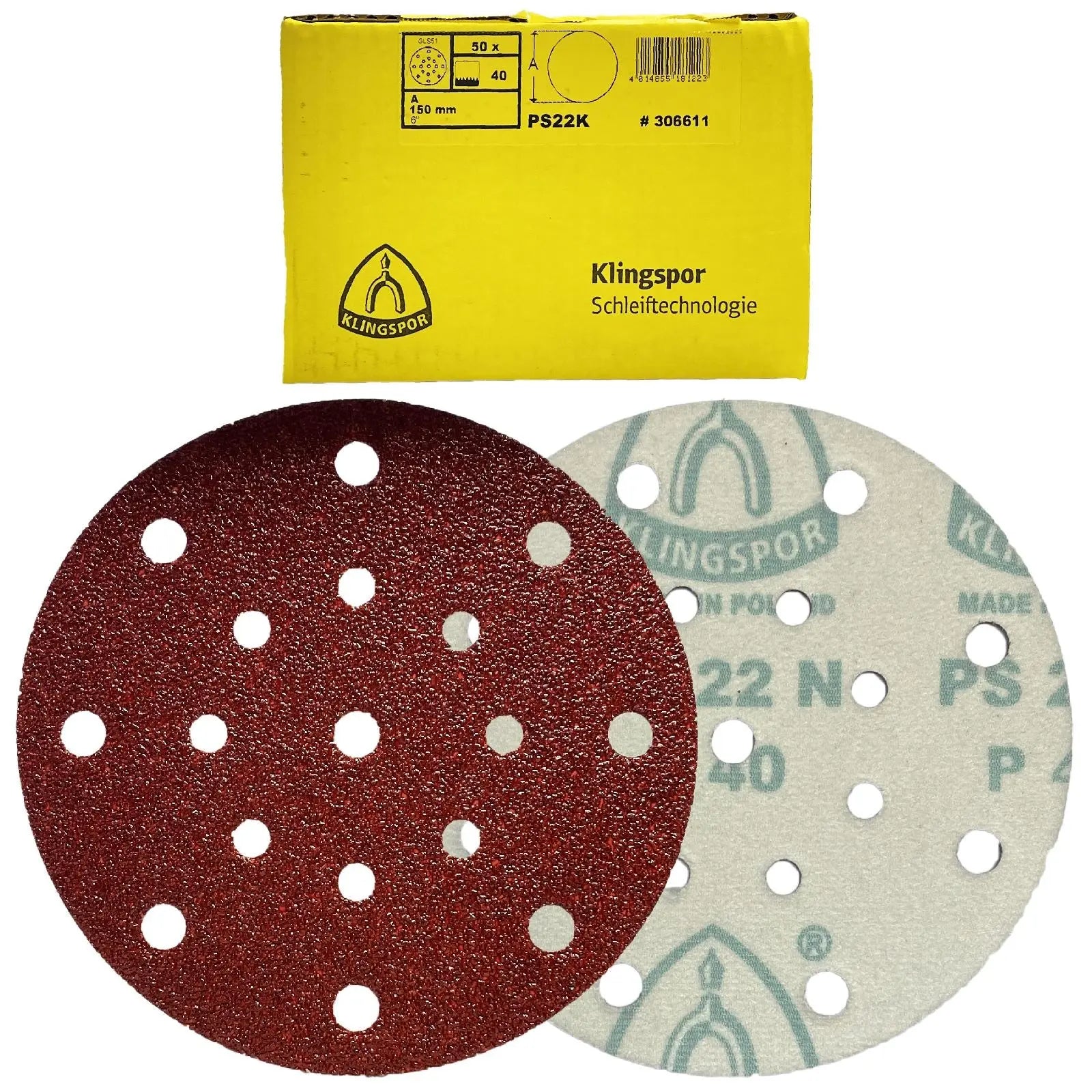 Klingspor Sanding Discs Hook and Loop 150mm PS22K GLS51 Hole Pattern 40-240 Grit