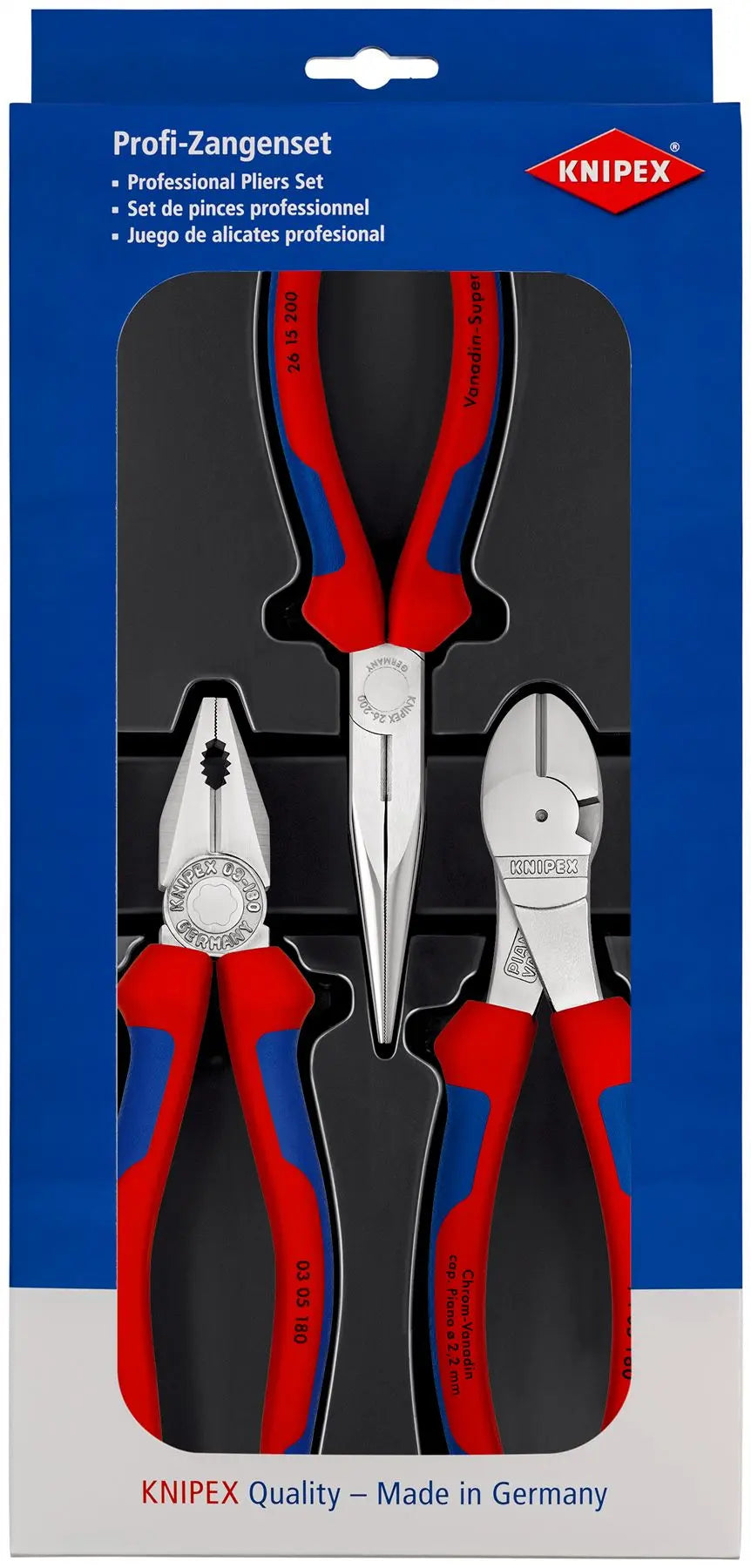 Knipex Assembly Set Tool Kit 3 Piece Combination Diagonal Snipe Nose Pliers 00 20 11 V01