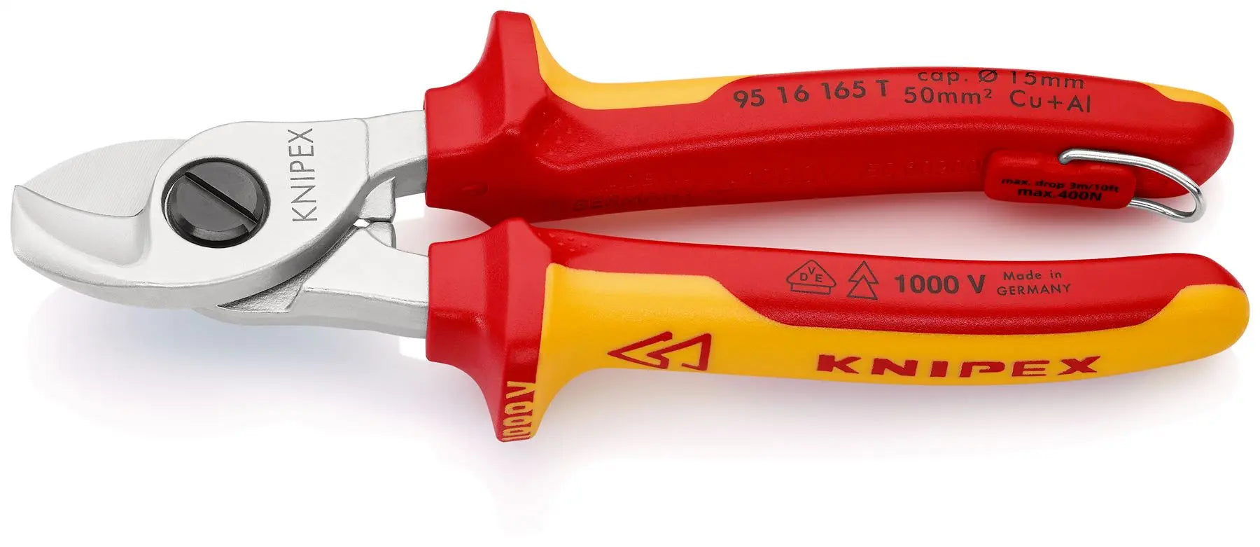 Knipex Cable Shears 165mm VDE Insulated 1000V with Tether Point 95 16 165 T